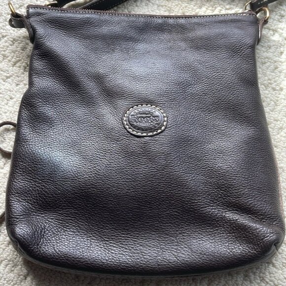 Roots Canada Dark Brown Weave Leather Tassel Crossbody Bag Purse - Picture 6 of 12